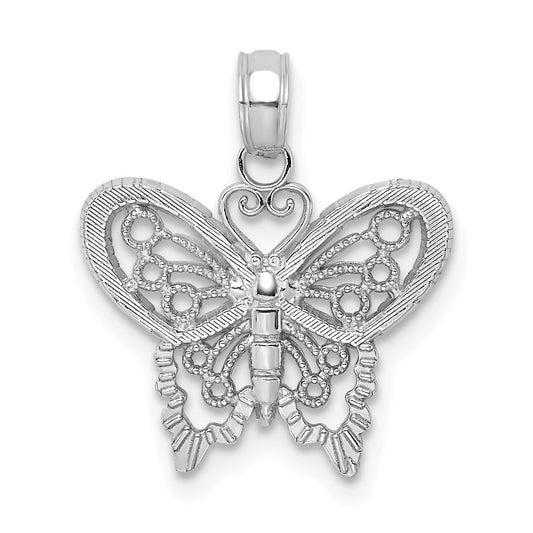 14K White Gold Polished and Beaded Butterfly Charm