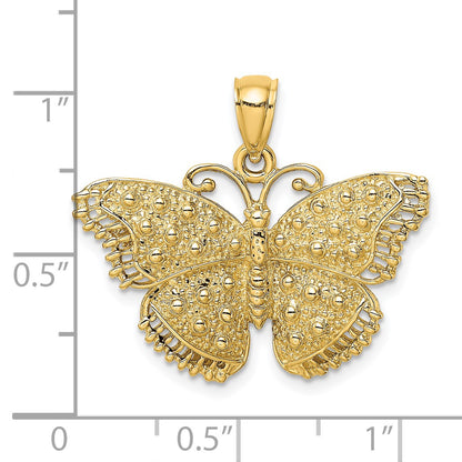 14K Textured Butterfly Pendant