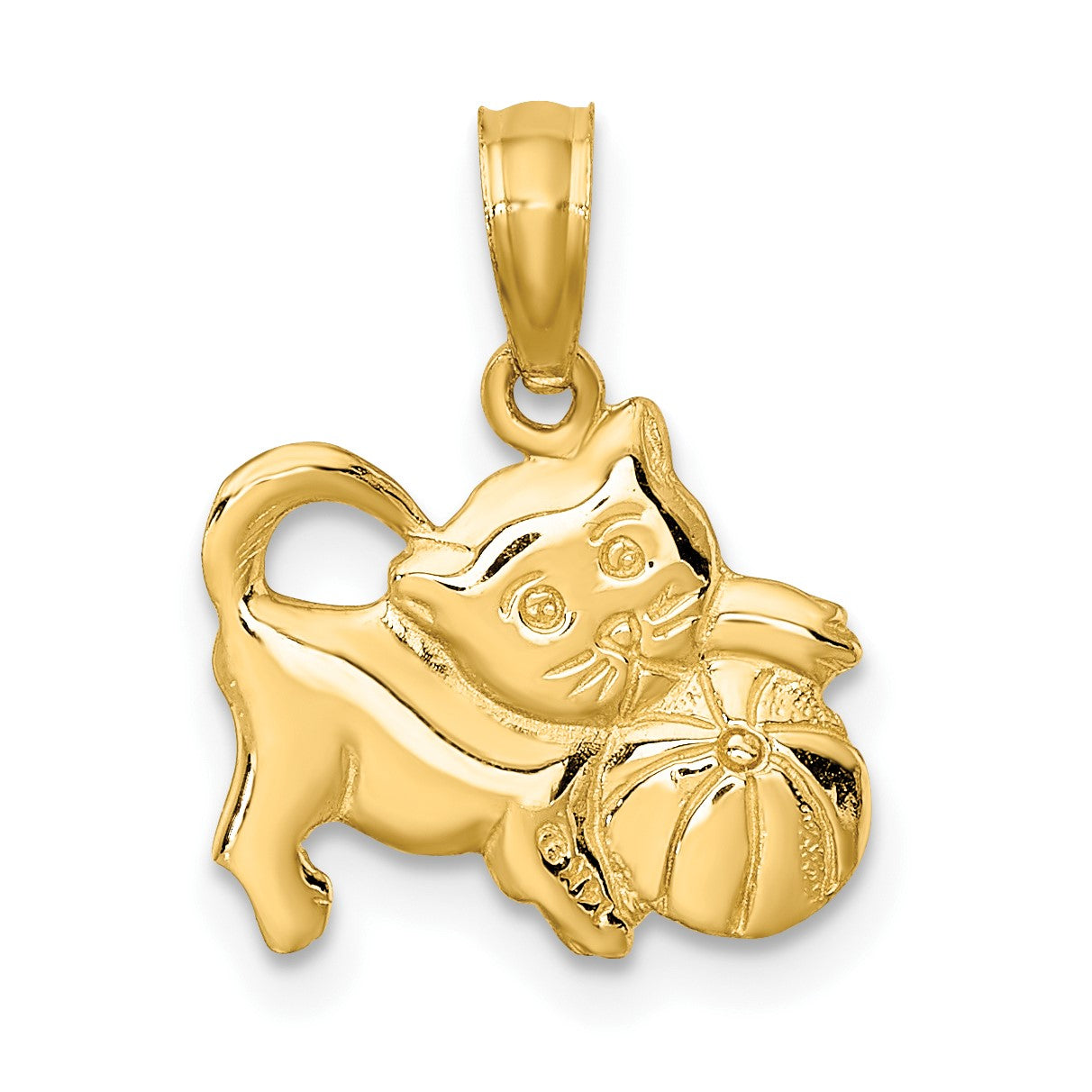 14K 3-D Polished Kitten with Ball Charm