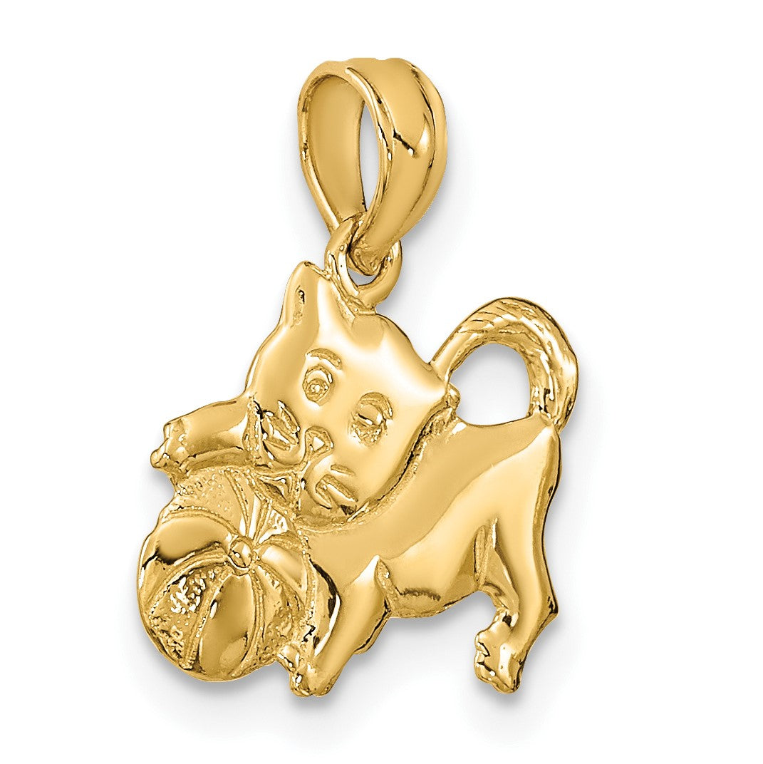 14K 3-D Polished Kitten with Ball Charm