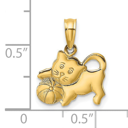 14K 3-D Polished Kitten with Ball Charm