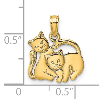 14K 3-D Polished Two Kittens Charm