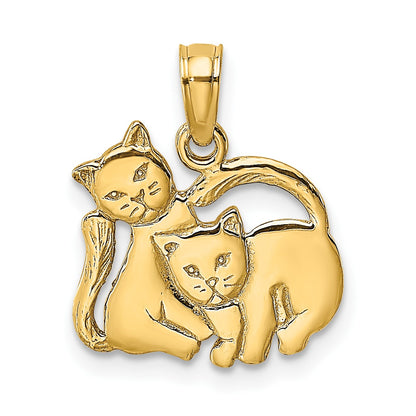 14K 3-D Polished Two Kittens Charm