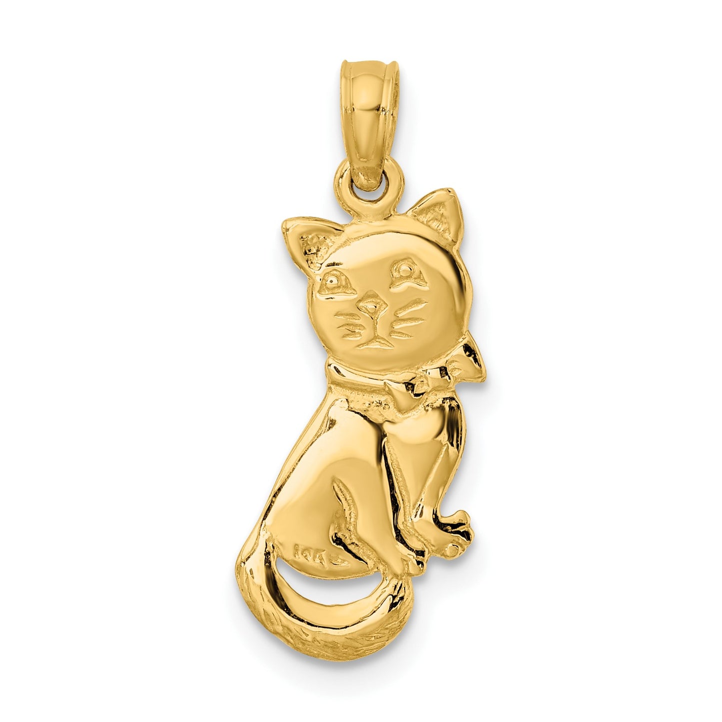 14K 3-D Polished Sitting Cat with Bow Charm