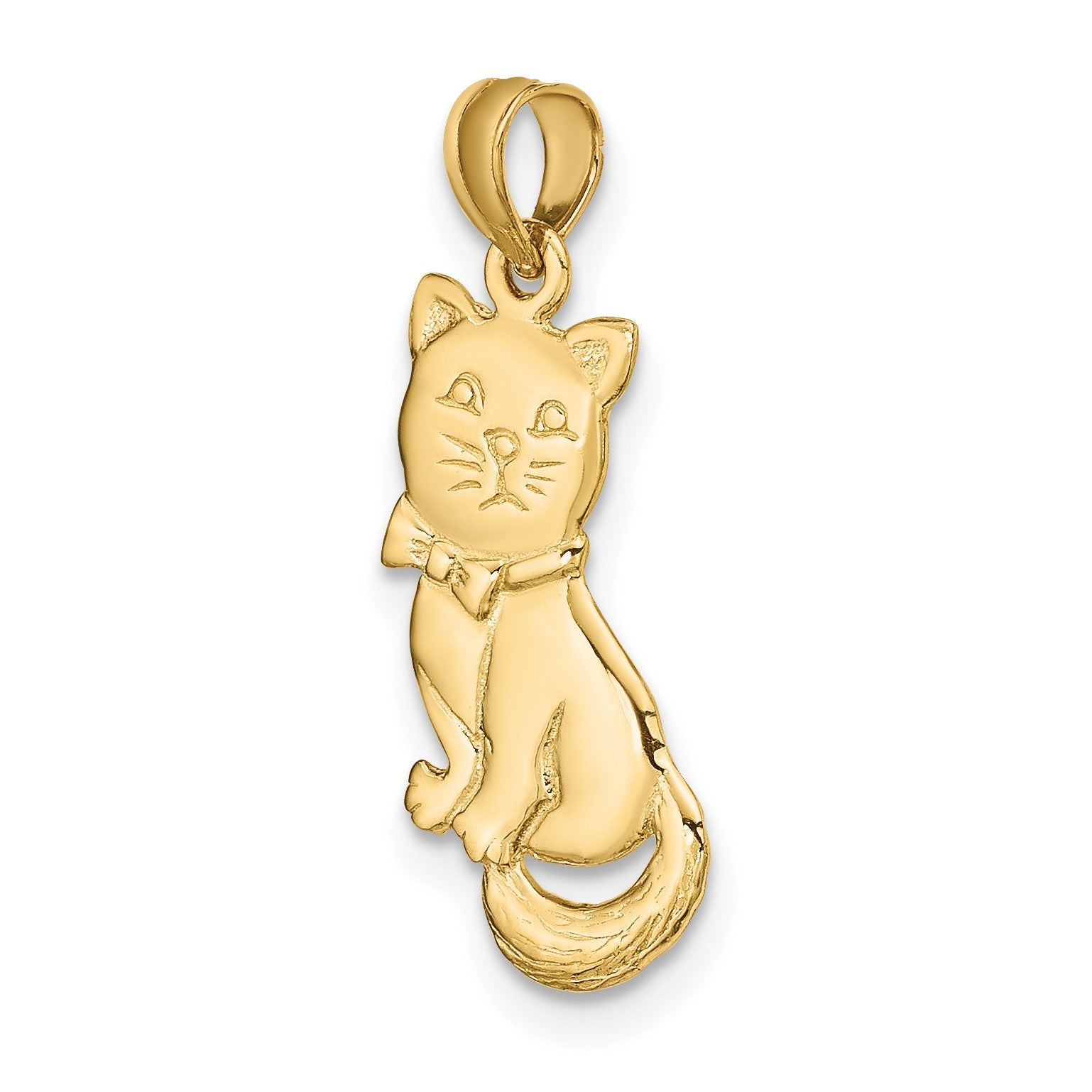 14K 3-D Polished Sitting Cat with Bow Charm