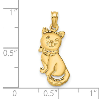 14K 3-D Polished Sitting Cat with Bow Charm