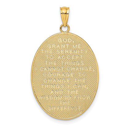 14K with White Rhodium Enameled Rose Cross with Serenity Prayer on Back Oval Disc Charm