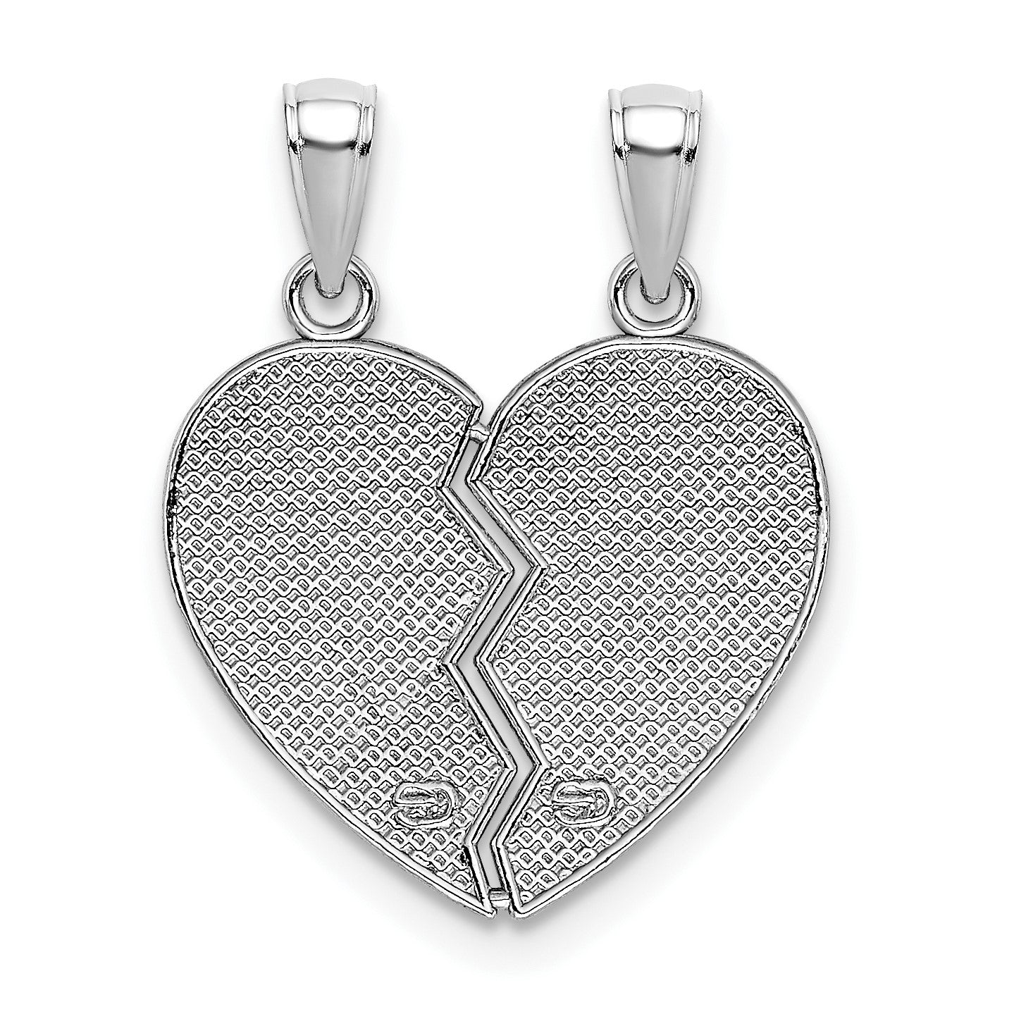 14K White Gold Enameled BIG-LITTLE SISTER 2-Piece Break-Apart Heart Charm