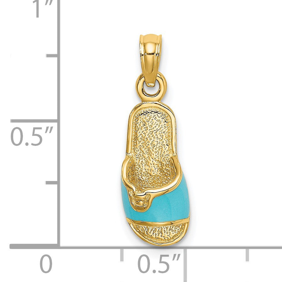14k  3-D Aqua Enameled Summer Slipper Charm
