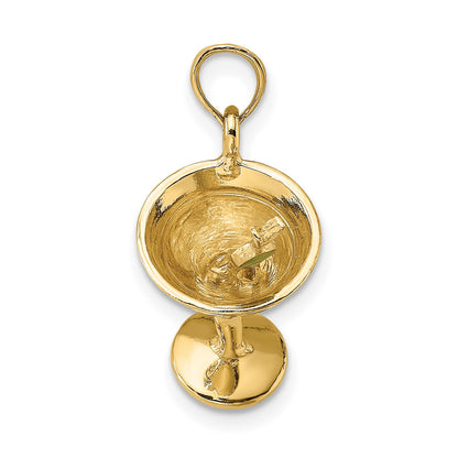 14K 3-D Martini with Green Enameled Olive Charm