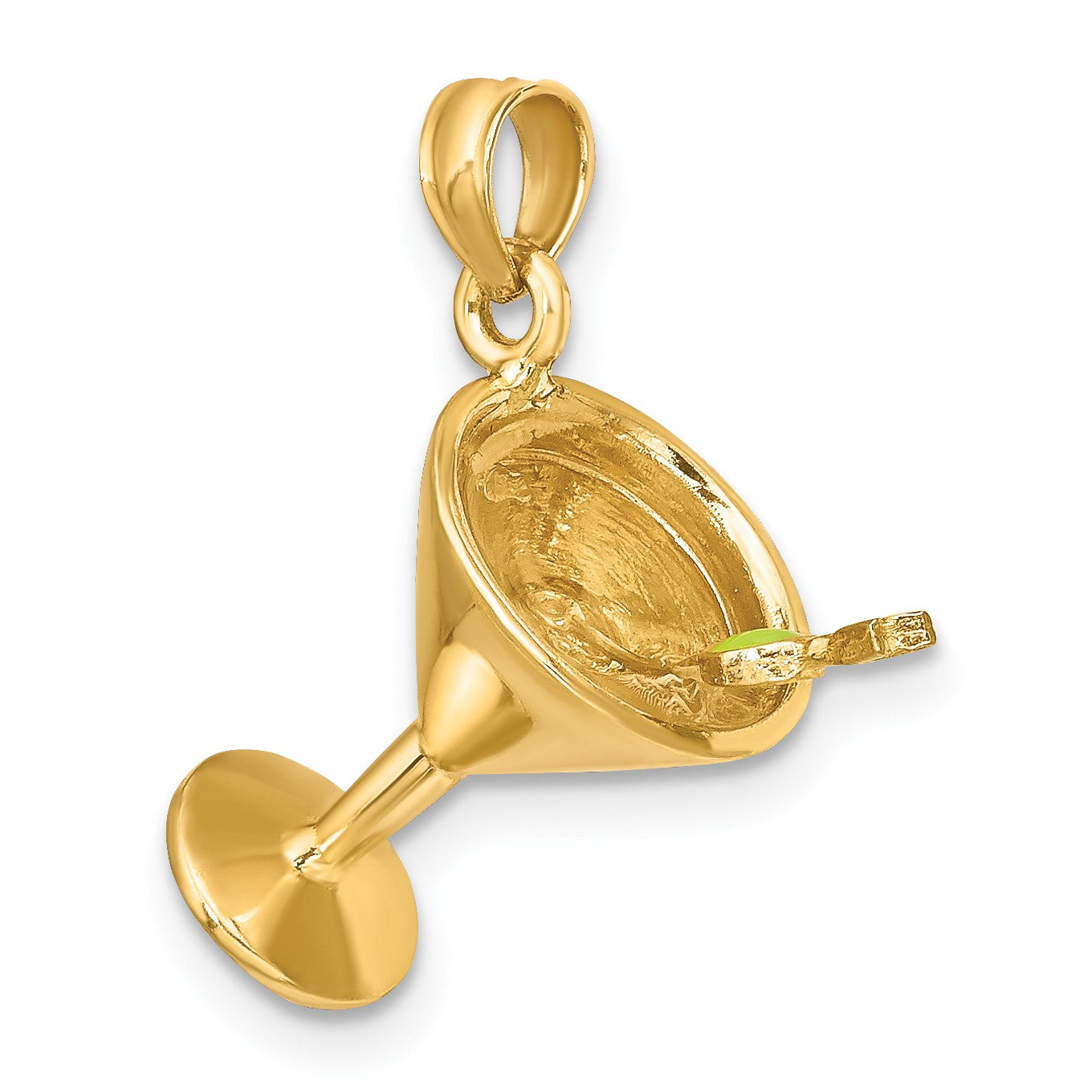 14K 3-D Martini with Green Enameled Olive Charm