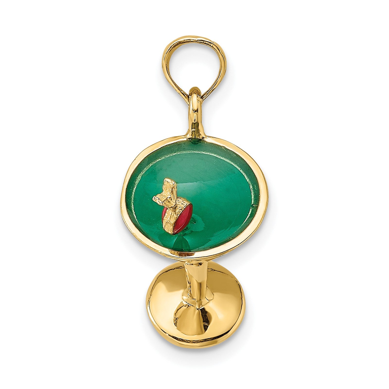 14K 3-D Green Enamel  Martini with Red Cherry Charm