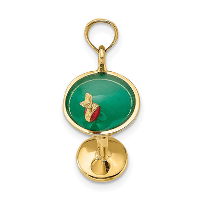14K 3-D Green Enamel  Martini with Red Cherry Charm