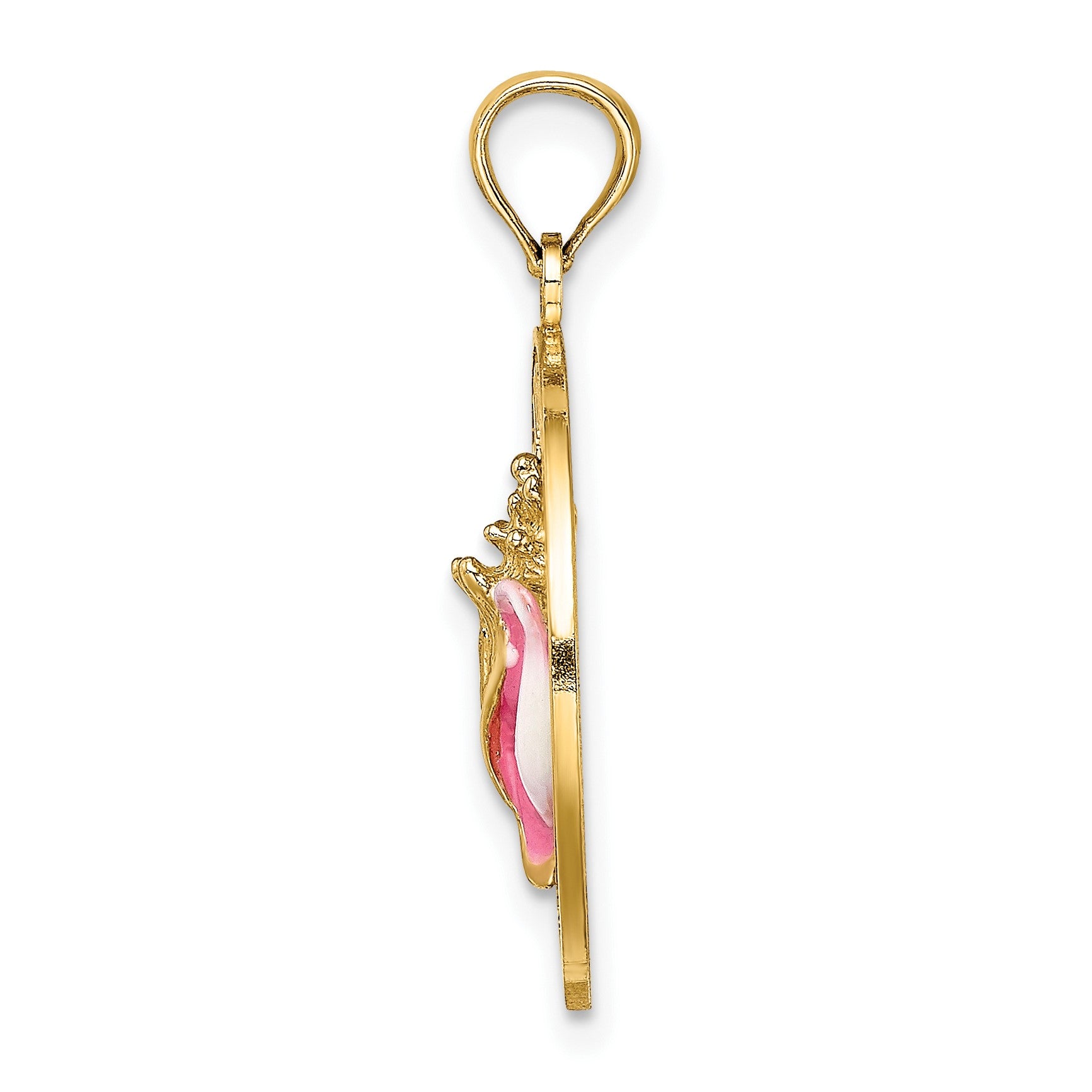 14K ANTIGUA W.I. Circle with Pink and White Enamel Conch Shell Charm