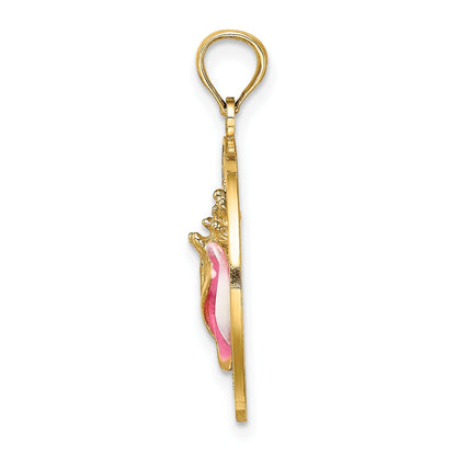 14K ANTIGUA W.I. Circle with Pink and White Enamel Conch Shell Charm