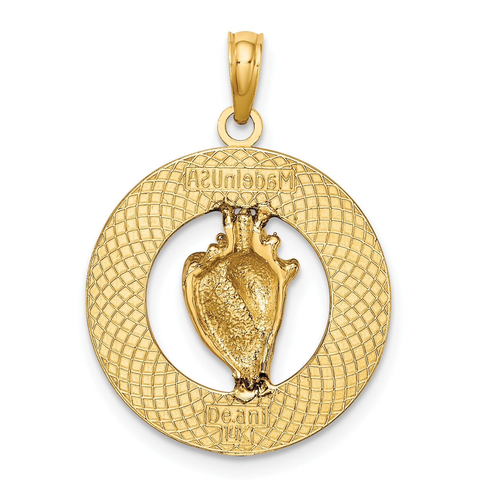 14K ANTIGUA W.I. Circle with Pink and White Enamel Conch Shell Charm