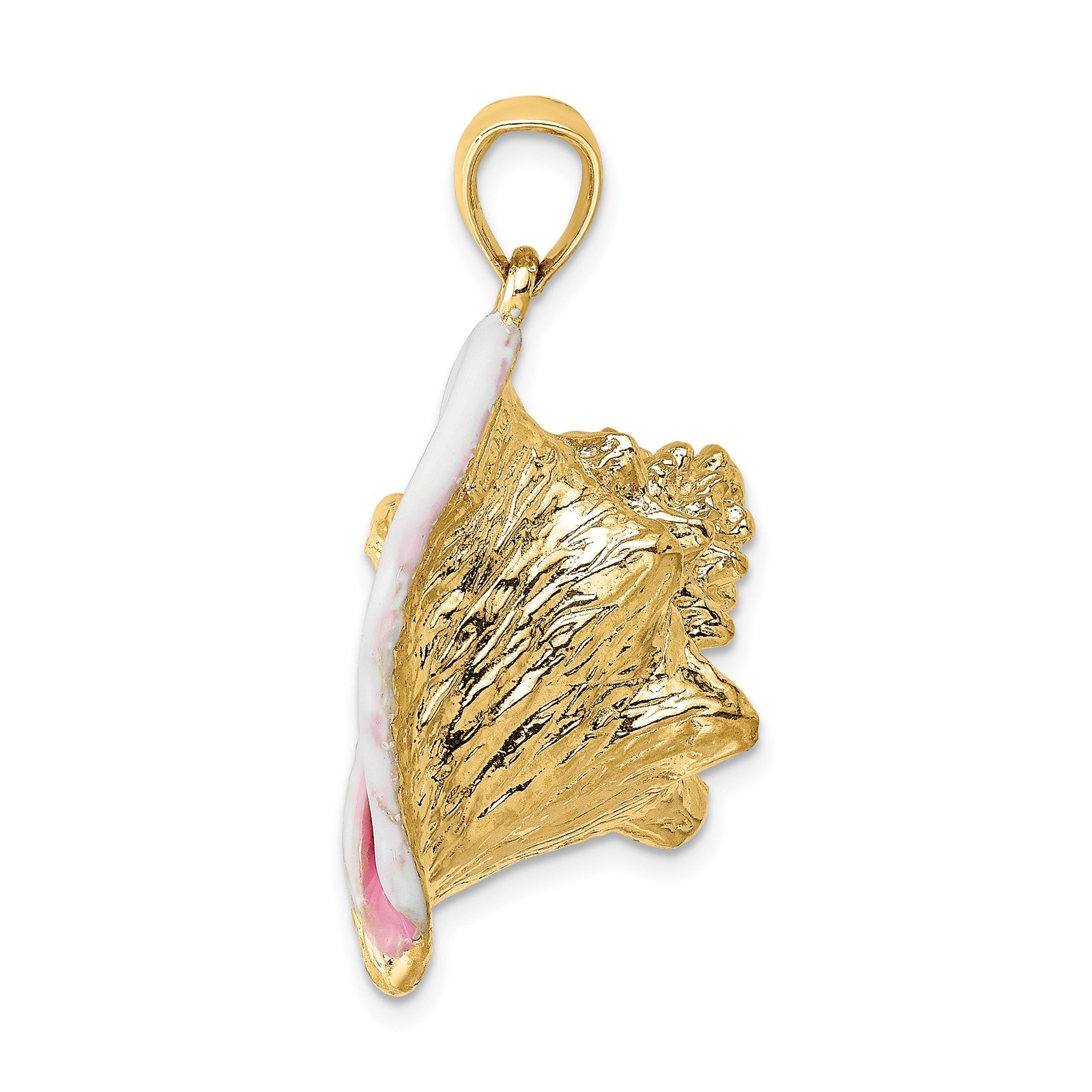 14K 3-D Pink and White Enamel Large Conch Shell Charm