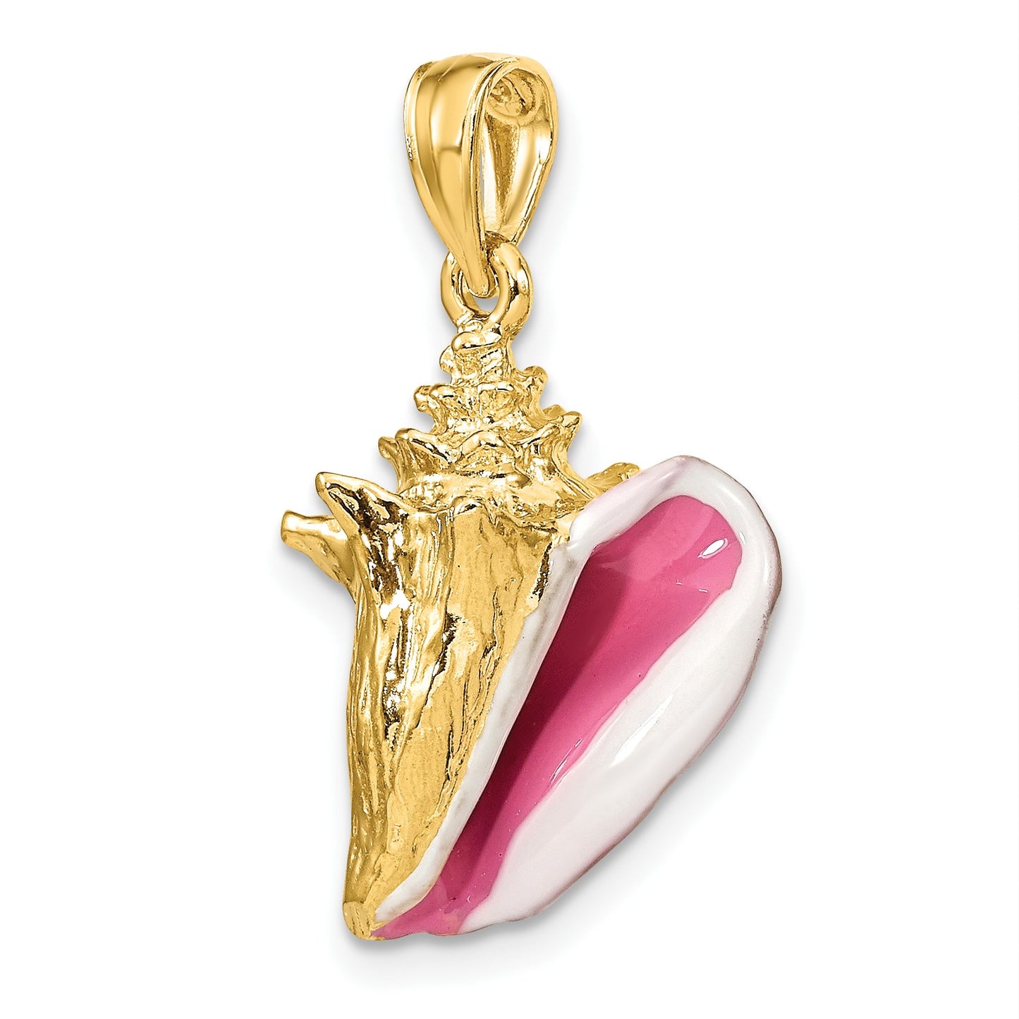 14K 3-D Pink and White Enamel Conch Shell Charm