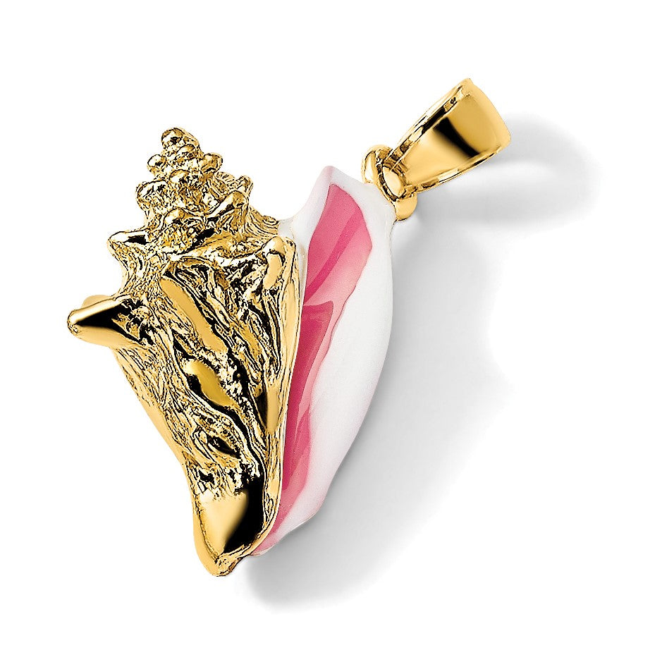 14K 3-D Pink and White Enamel Conch Shell Charm