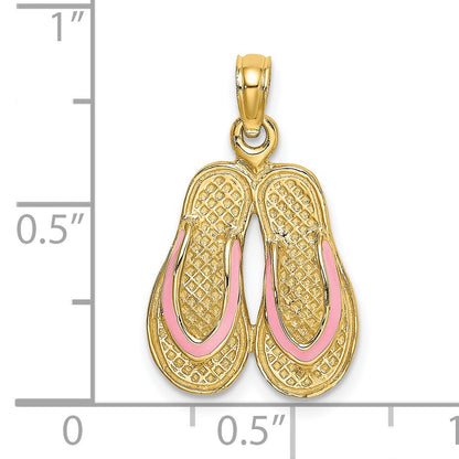14k 3-D Pink Enameled Double Flip-Flop Charm