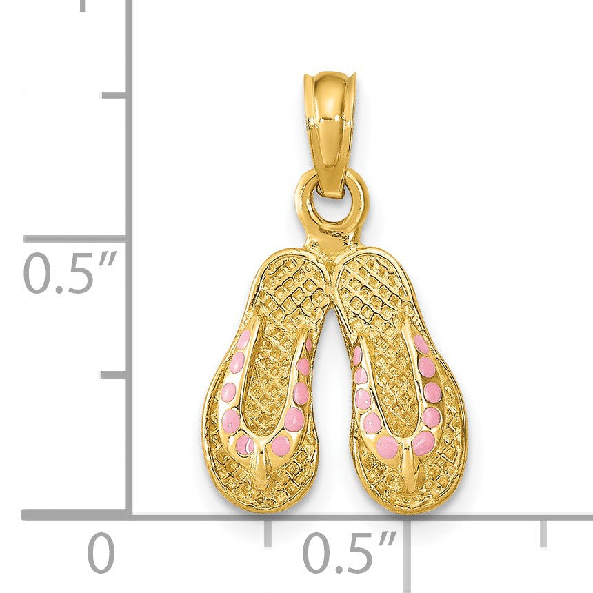 14k Pink Enameled 3-D Double Flip-Flop Charm