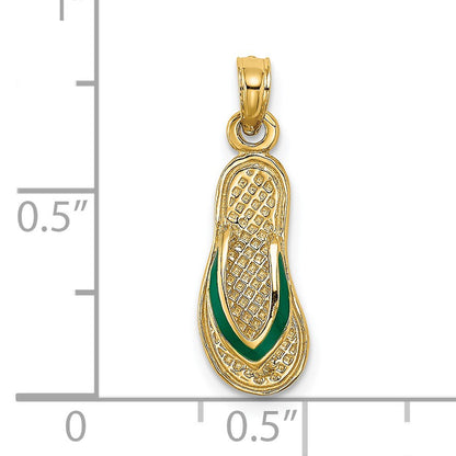 14k  3-D Green Enameled Single Flip-Flop Charm