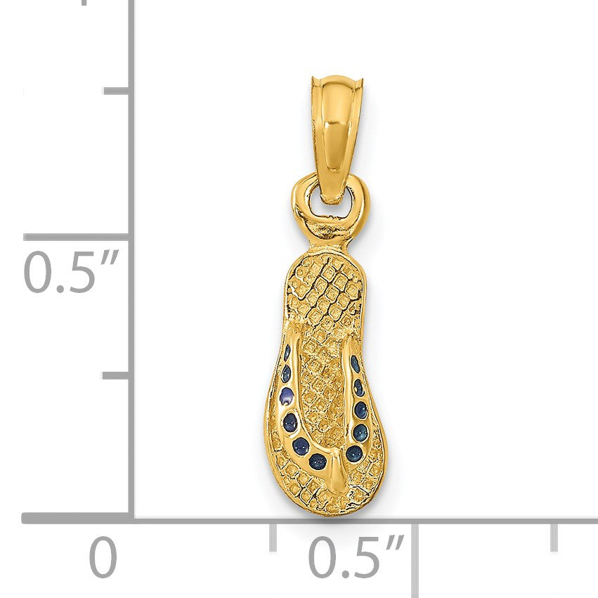 14k  3-D Blue Enamel Single Flip-Flop Charm
