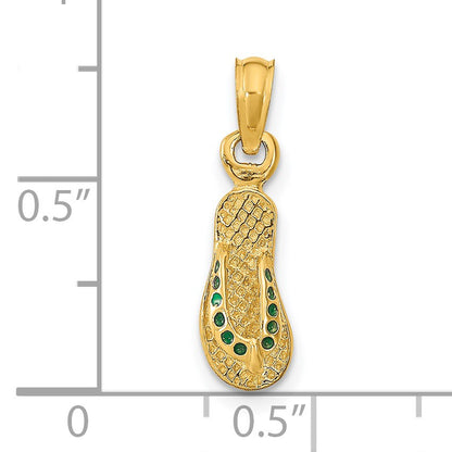 14k  3-D Green Enamel Single Flip-Flop Pendant