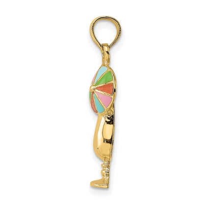 14K Tropical Drink with Multi-Colored Enamel Umbrella Charm
