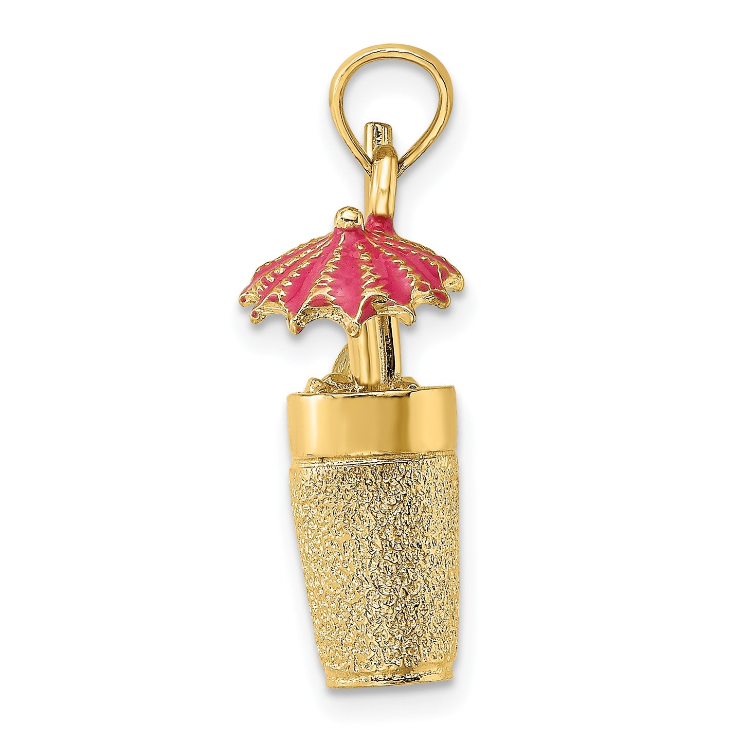14K 3-D Cocktail Drink with Fuchsia Enameled Umbrella and Lime Charm