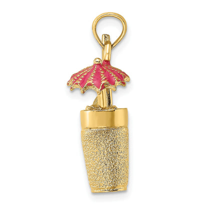 14K 3-D Cocktail Drink with Fuchsia Enameled Umbrella and Lime Charm