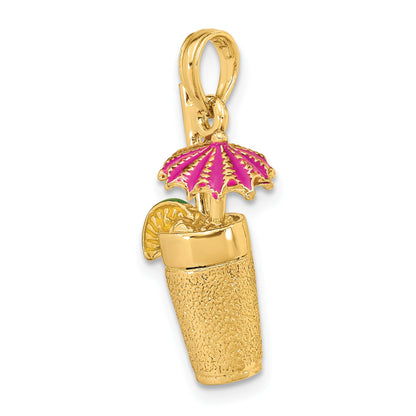 14K 3-D Cocktail Drink with Fuchsia Enameled Umbrella and Lime Charm