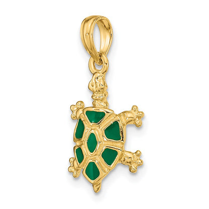 14K wtih Green Enamel Land Turtle Charm