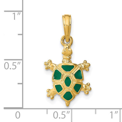 14K wtih Green Enamel Land Turtle Charm