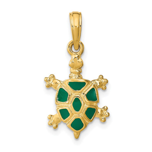 14K wtih Green Enamel Land Turtle Charm