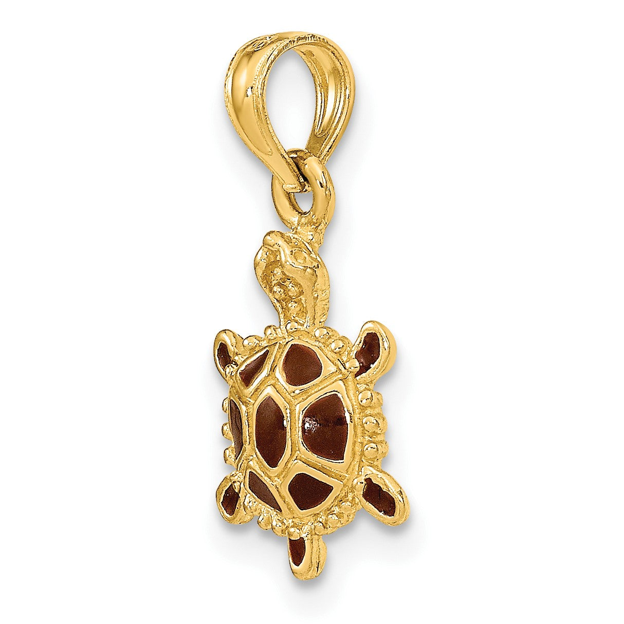 14K Small 3-D Brown Enameled Tortoise Charm