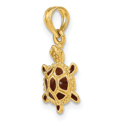 14K Small 3-D Brown Enameled Tortoise Charm