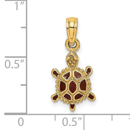 14K Small 3-D Brown Enameled Tortoise Charm