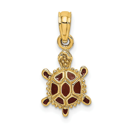 14K Small 3-D Brown Enameled Tortoise Charm