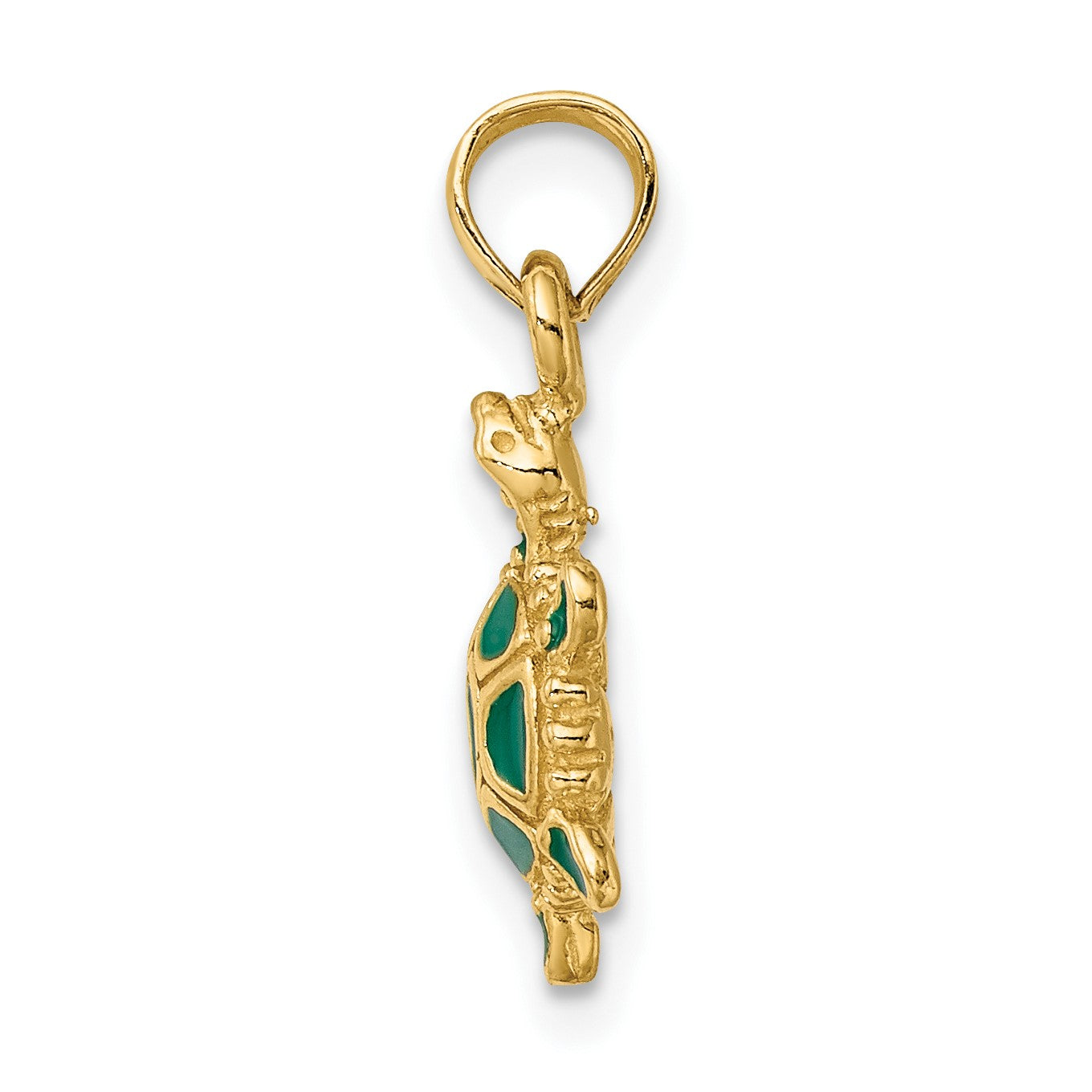 14K Small Green Enameled 3-D Land Turtle Charm