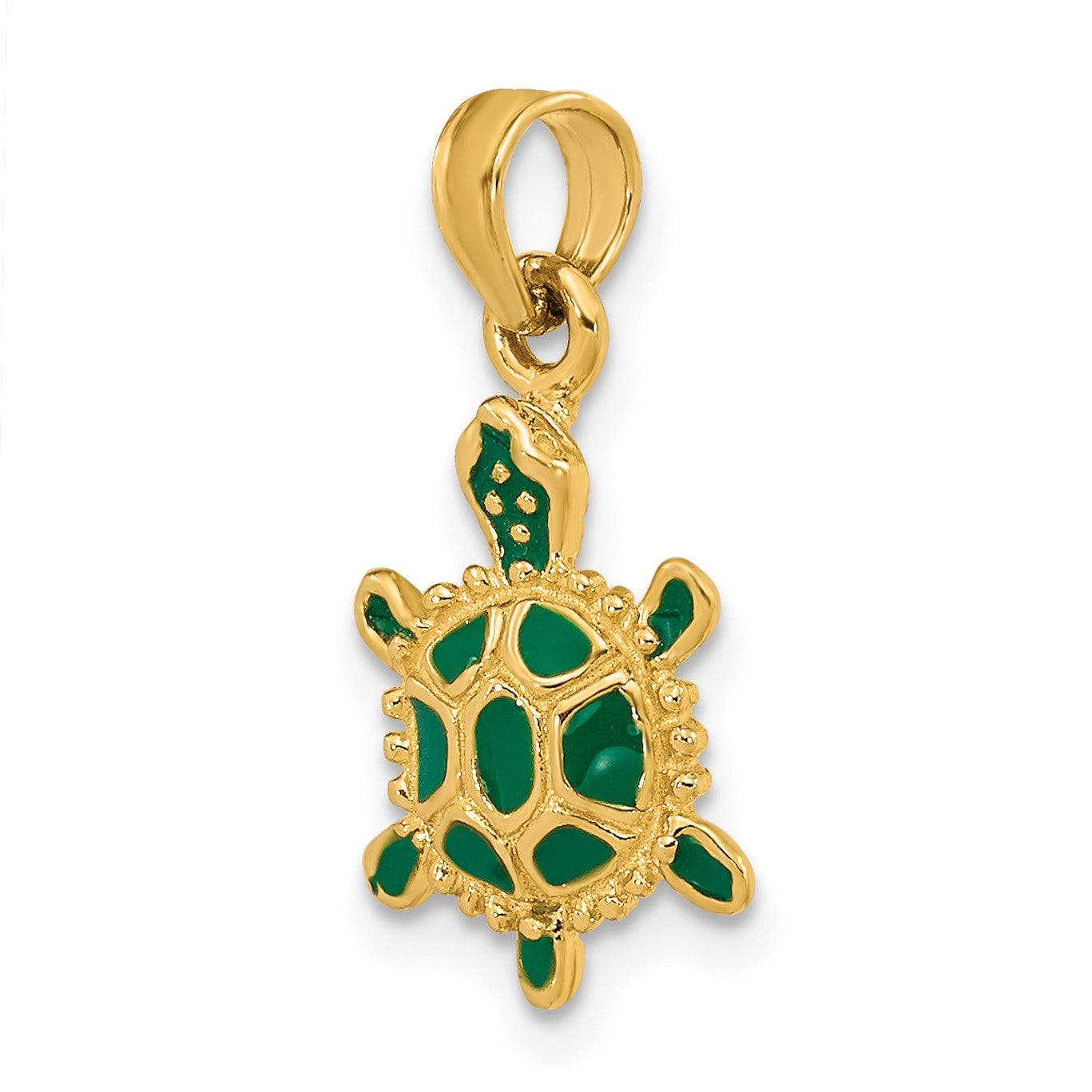 14K Small Green Enameled 3-D Land Turtle Charm