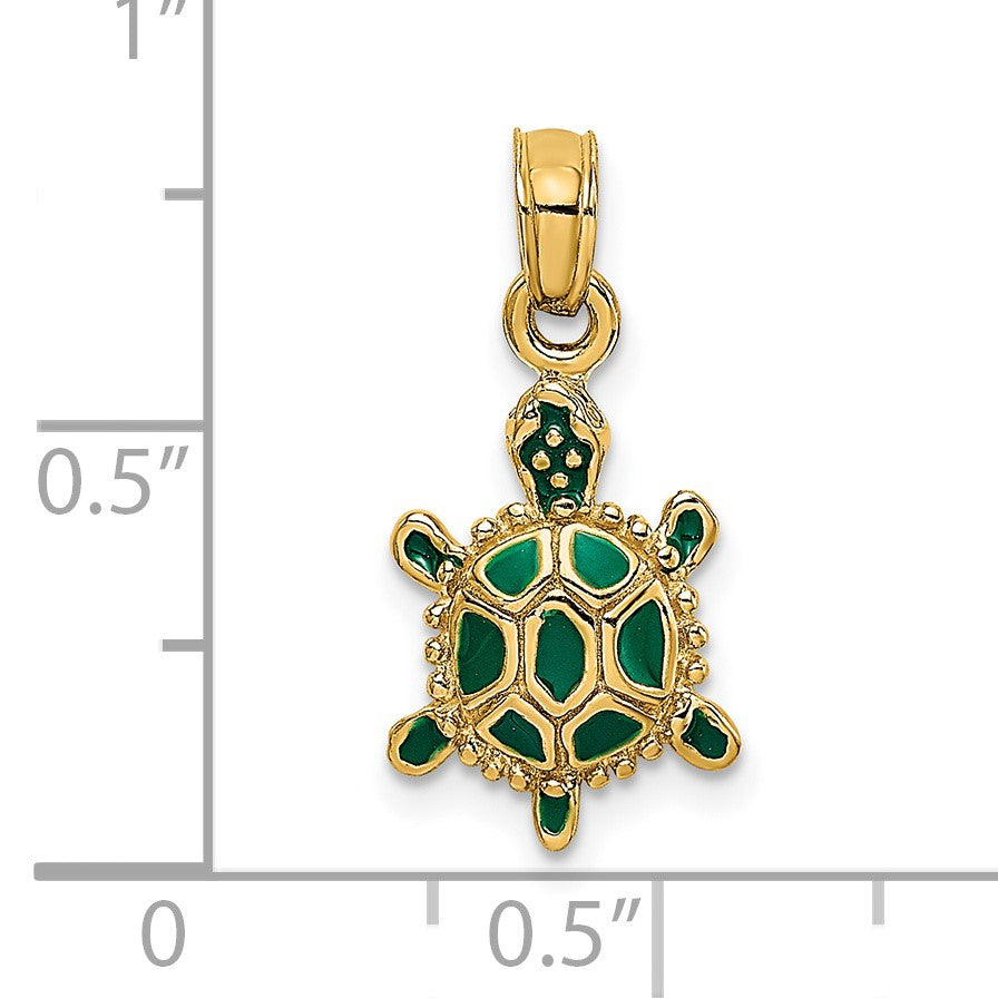 14K Small Green Enameled 3-D Land Turtle Charm