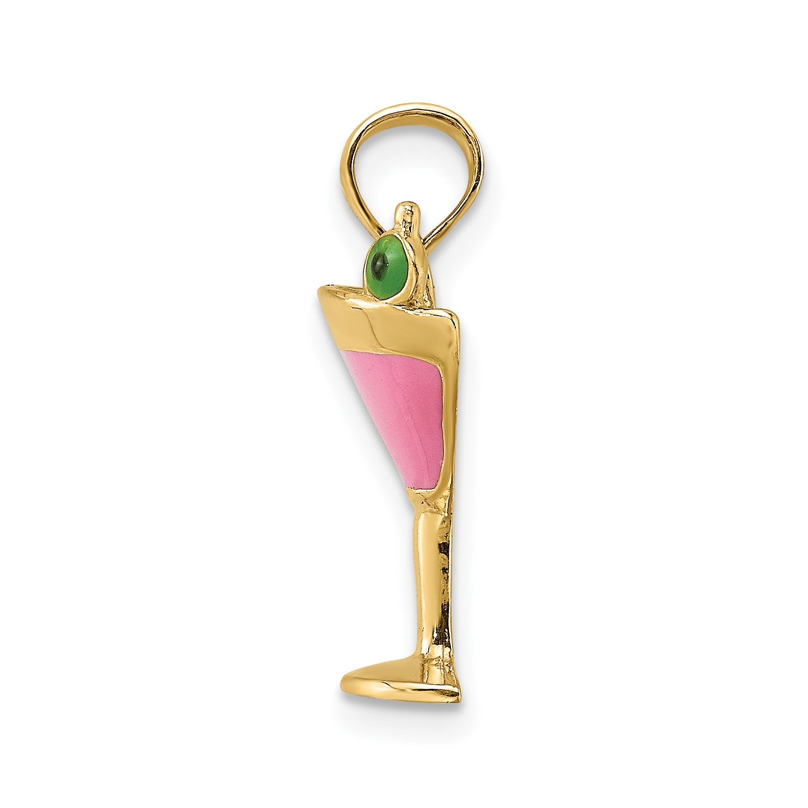 14K Pink Enameled Cosmo Martini with Olive Charm