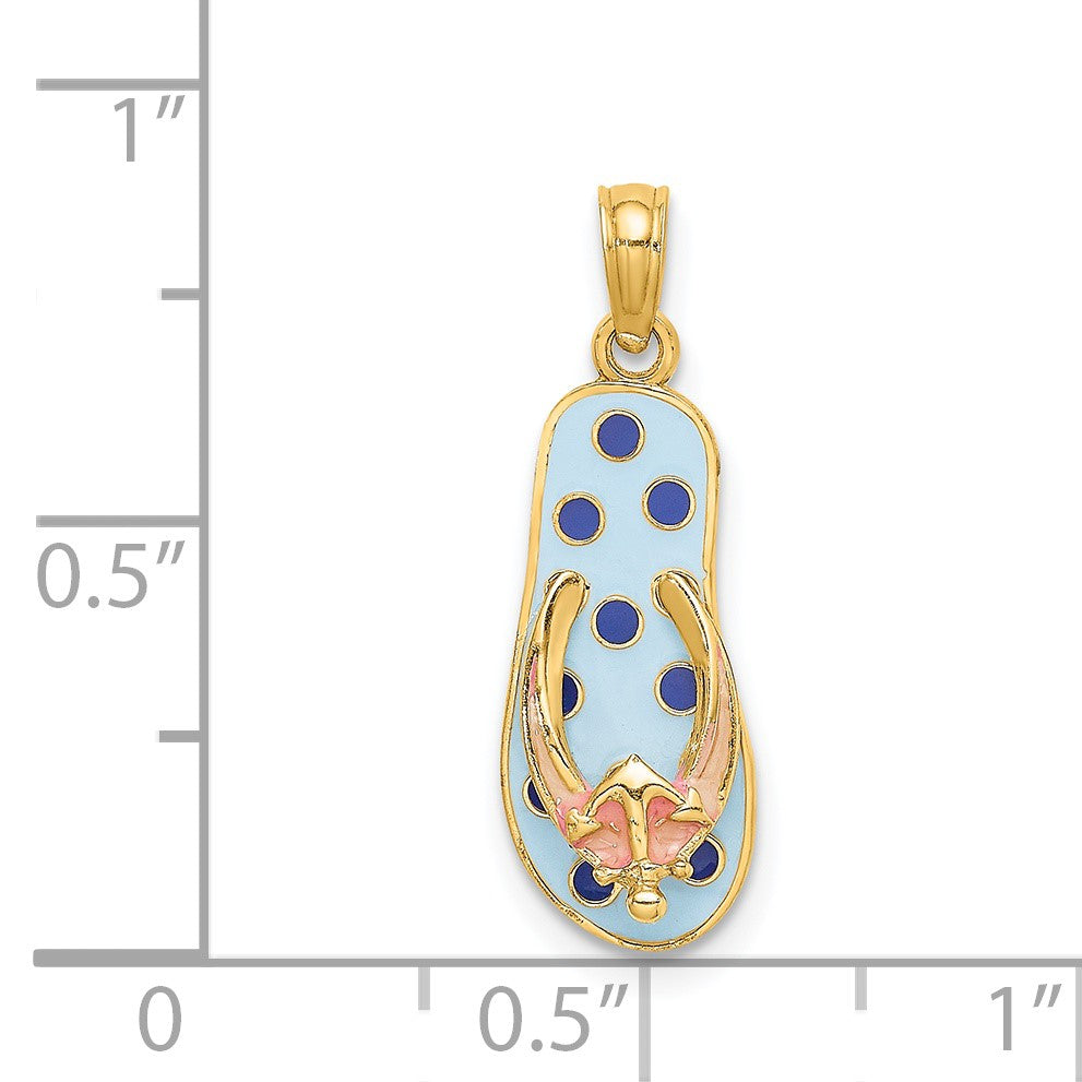 14K 3-D Enamel Anchor On Blue Polka-Dot Flip-Flop Charm