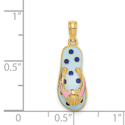 14K 3-D Enamel Shell On Blue Polka-Dot Flip-Flop Charm