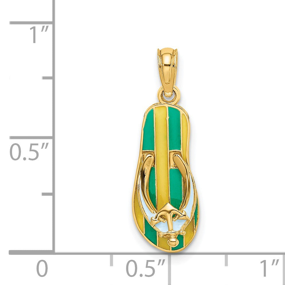14K 3-D Enamel Anchor On Stripe Flip-Flop Charm