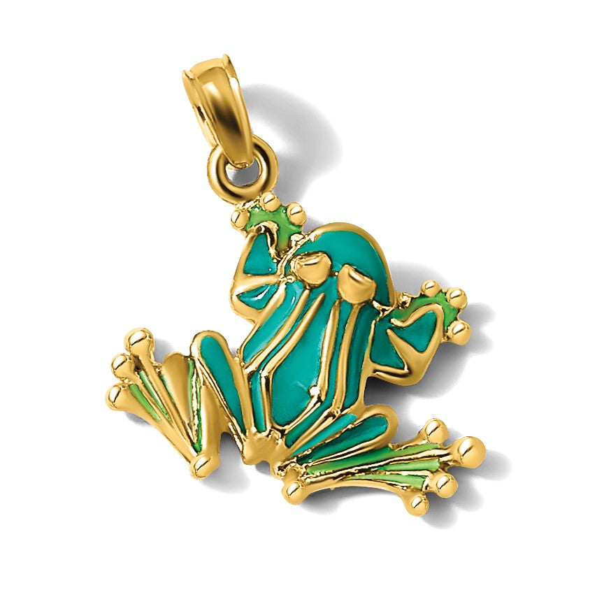 14K Green Enameled 2-D Small Frog Charm