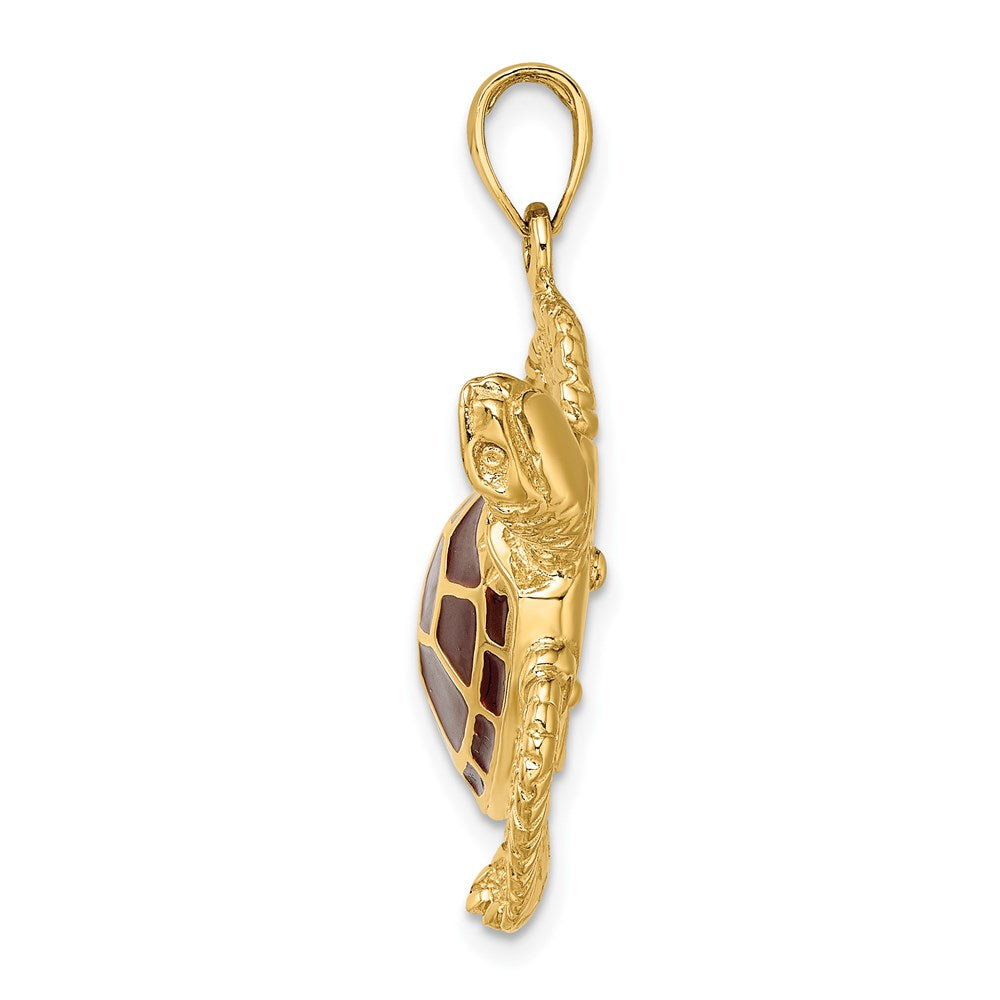 14K 3-D Brown Enamel Large Sea Turtle Charm