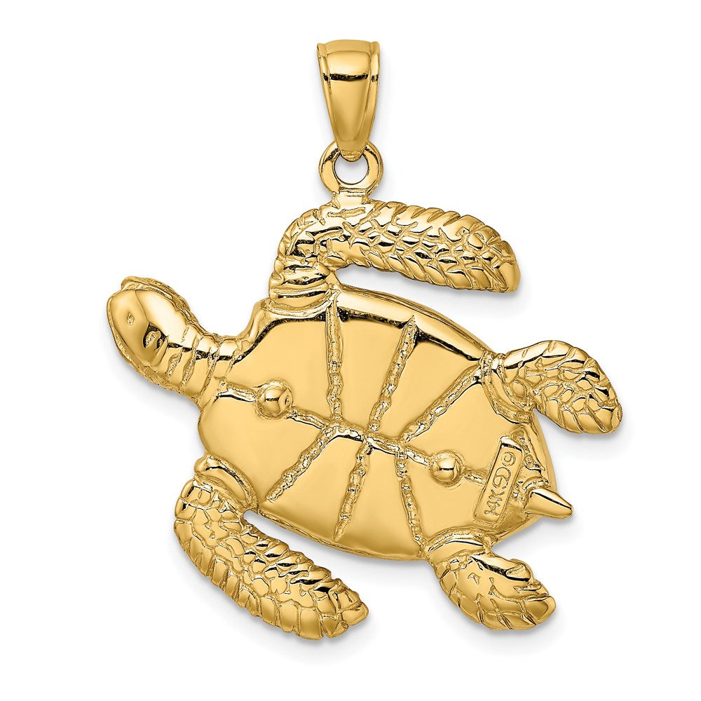 14K 3-D Brown Enamel Large Sea Turtle Charm