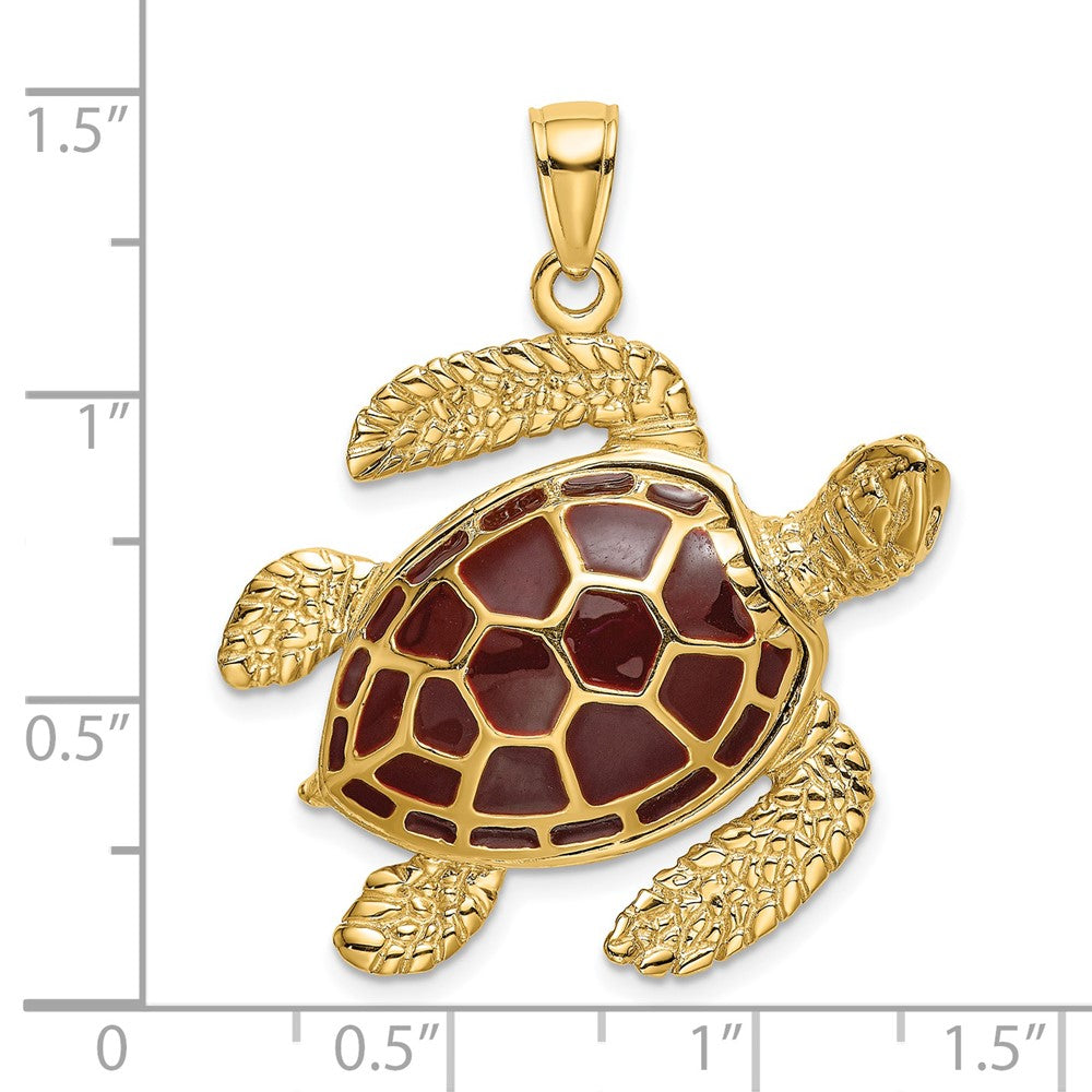 14K 3-D Brown Enamel Large Sea Turtle Charm